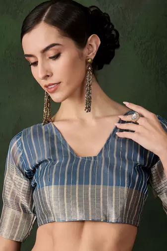 Teal khadi organza ethnic woven saree festive looks