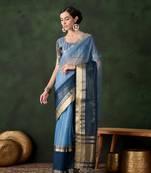 Blue khadi organza c wevon jacquard designer saree