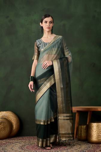 Green khadi organza c wevon jacquard designer saree