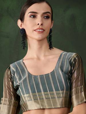 Green khadi organza c wevon jacquard saree 4