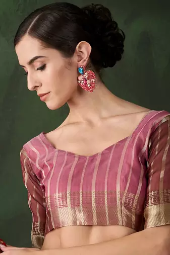 Wine khadi organza c wevon jacquard saree