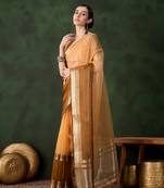 Yellow khadi organza c wevon jacquard designer saree