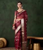 Maroon khadi organza wevon jacquard designer graceful traditional saree