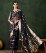 Navy blue khadi organza wevon jacquard designer graceful traditional saree