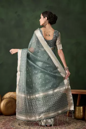 Wevon jacquard green khadi organza festive saree