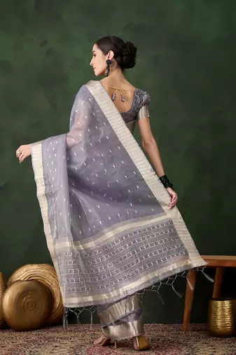 Wevon jacquard grey khadi organza festive saree
