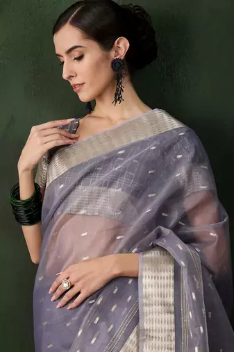 Wevon jacquard grey khadi organza festive saree