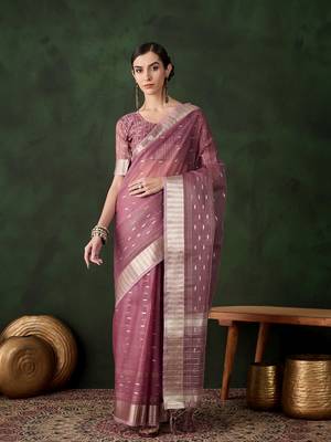 Wevon jacquard onion khadi organza festive saree 1