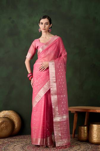 Wevon jacquard designer pink khadi organza festive saree