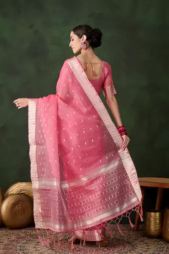 Wevon jacquard pink khadi organza festive saree
