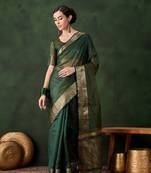 Green khadi organza wevon jacquard designer traditional festive wear saree