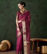 Magenta khadi organza wevon jacquard designer traditional festive wear saree