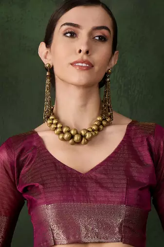 Magenta khadi organza wevon jacquard traditional festive wear saree