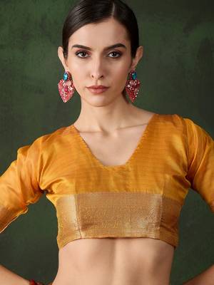 Yellow khadi organza wevon jacquard traditional festive wear saree 4