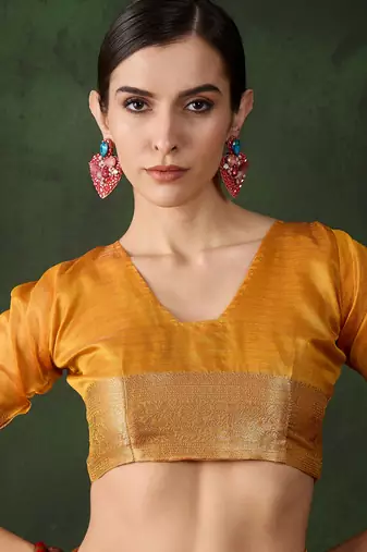 Yellow khadi organza wevon jacquard traditional festive wear saree