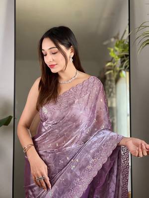 Purple jimmy choo c bollywood sequins work saree 3