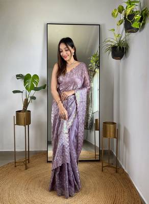 Purple jimmy choo c bollywood sequins work saree 5