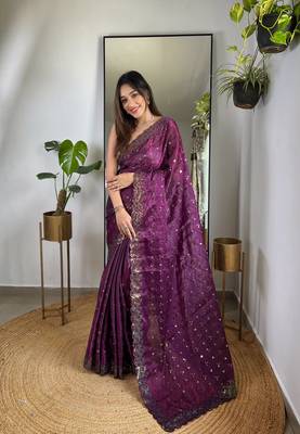 Wine jimmy choo c sequins work saree 1