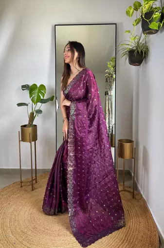 Wine jimmy choo c sequins work saree