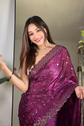 Wine jimmy choo c sequins work saree