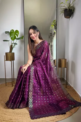 Wine jimmy choo c sequins work saree