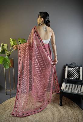 Pink butterfly net c embroidery work ceremonial saree 3