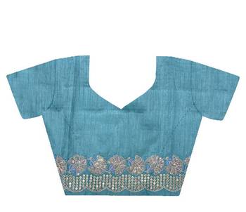 Blue gold crunchy saree with sequins embroidery and cut work 4