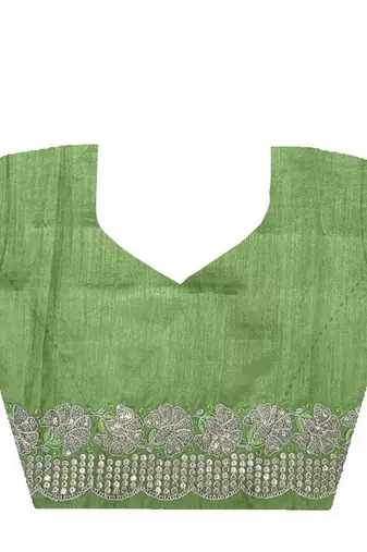 Green gold crunchy saree with sequins embroidery and cut work