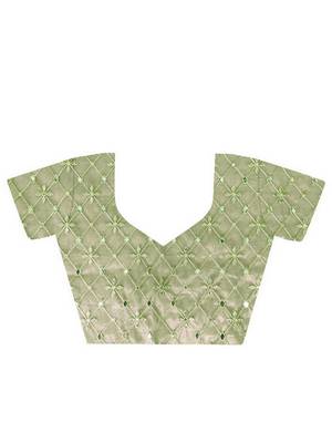 Green silver tissue silk sequins and jari embroidery work saree 4