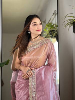 Pink silver tissue silk blend sequins and zari embroidery work saree 3