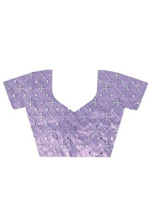 Purple silver tissue silk blend sequins and zari embroidery work saree 4