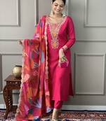 Viscose Silk Fabric work Straight cut Kurta, Pant and Dupatta Set