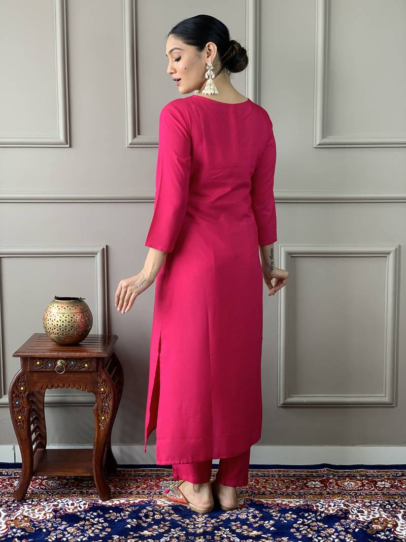 Viscose Silk Fabric work Straight cut Kurta, Pant and Dupatta Set