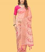 Orange woven patta organza silk saree with embroidery and stone work