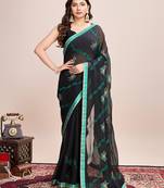 Black beauty designer embroidery georgette c girlie rich look saree