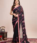 Black beauty designer embroidery georgette c girlie rich look saree