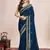 Teal blue vichitra silk girlie looks embroidery work wedding season saree