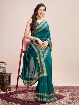 Rama vichitra silk blend girlie looks embroidery work wedding season saree 5