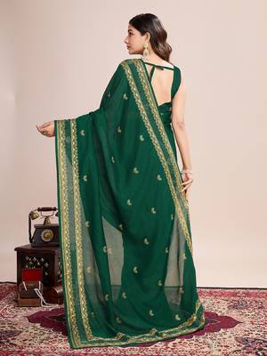 Green vichitra silk blend girlie looks embroidery work wedding season saree 2