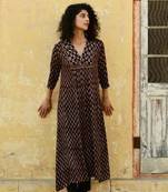 Black ajrakh printed chanderi double layered kurta with cotton pants