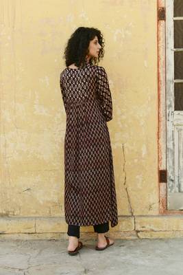 Black ajrakh printed chanderi double layered kurta with cotton pants 2