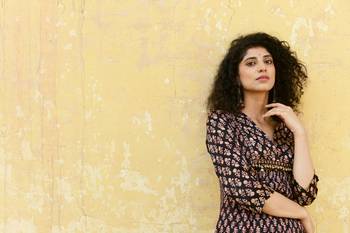 Black ajrakh printed chanderi double layered kurta with cotton pants 5