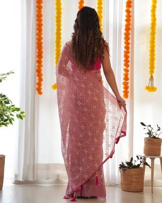 Onion satin georgette c sequins embroidery work ethnic partywear saree 2