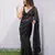 Black graceful butterfly net sequins embroidery saree with diamond work