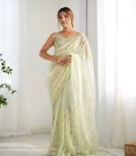 Pista mono net bollywood saree with designer sequins work