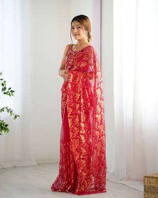 Pink mono net bollywood saree with designer sequins work 1