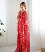 Pink mono net bollywood saree with designer sequins work