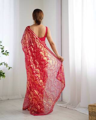 Pink mono net bollywood saree with designer sequins work 3