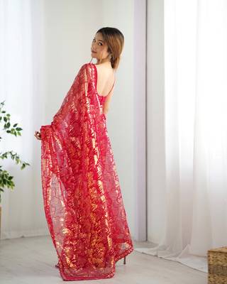 Pink mono net bollywood saree with designer sequins work 4