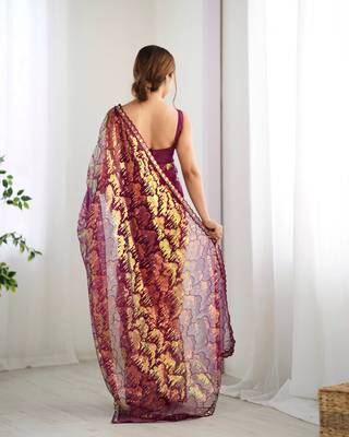 Wine mono net saree with sequins work 3
